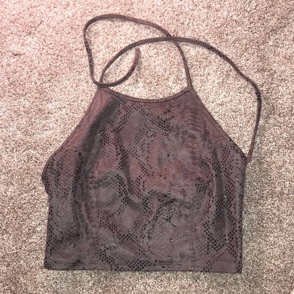 Guess snakeskin cropped halter top